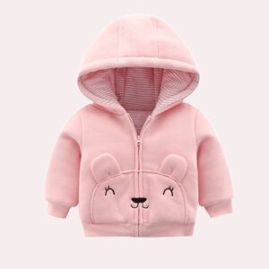 Baby Girl Hooded Jacket in Soft Pink Cotton