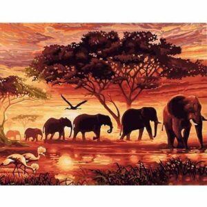 Elephants Sunset Canvas Wall Décor Painting