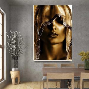 Golden Veil Canvas Wall Art for Living Room