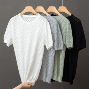 Stylish Men’s Cotton Knit Half Neck T‑Shirt