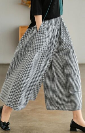 Loose Cotton Linen Wide-Leg Culottes Pants