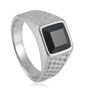 2407150516410325900 Stylish Square Stone Design Titanium Ring