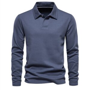 Stylish Men’s Long Sleeve Lapel T‑Shirt Top