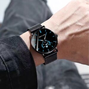 Elegant Men’s Calendar Watch in Black Steel