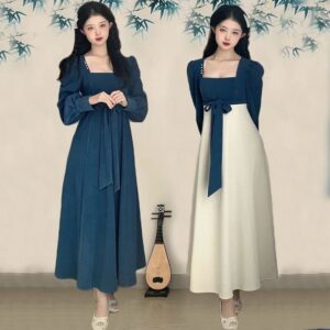 Elegant Square-Neck Maxi Long Sleeves Dress